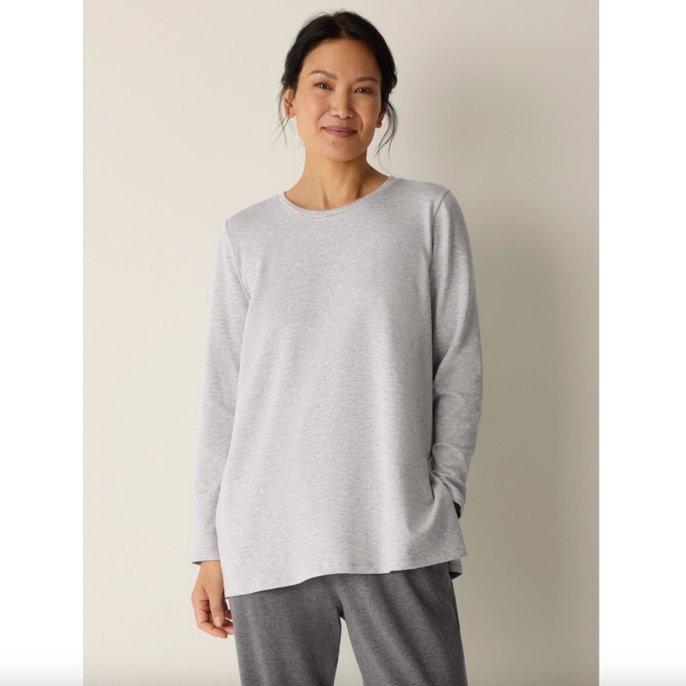 Eileen Fisher Striped Cozy Brushed Terry Long Sleeve Dark Pearl, Petite Small